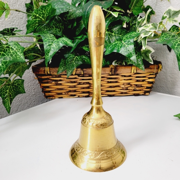 Accents Vintage Brass Bell Made In India 7 Gold Toned Etched Raised